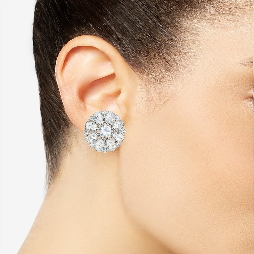 Carolee Button Silver White Clip-On Earrings - Picture 5 of 5